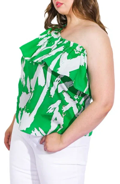 Flying Tomato One-shoulder Print Top In Green