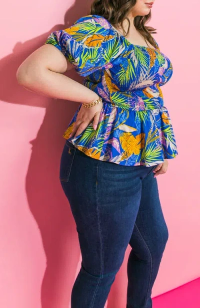 Flying Tomato Smocked Puff Sleeve Cotton Poplin Top In Pink