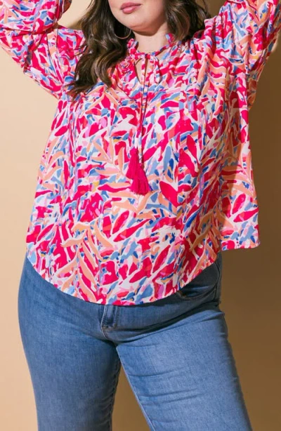 Flying Tomato Keyhole Long Sleeve Top In Pink