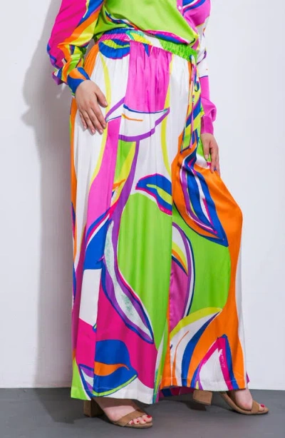 Flying Tomato Print Woven Satin Pants In Multi