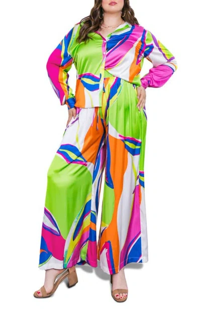 Flying Tomato Print Woven Satin Pants In Multi