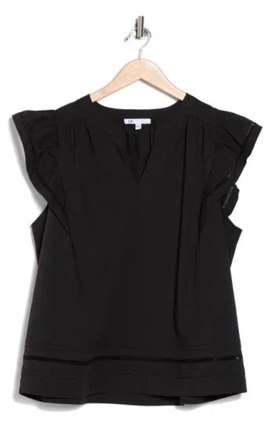 Dr2 By Daniel Rainn Embroidered Ruffle Cotton Blend Poplin Top