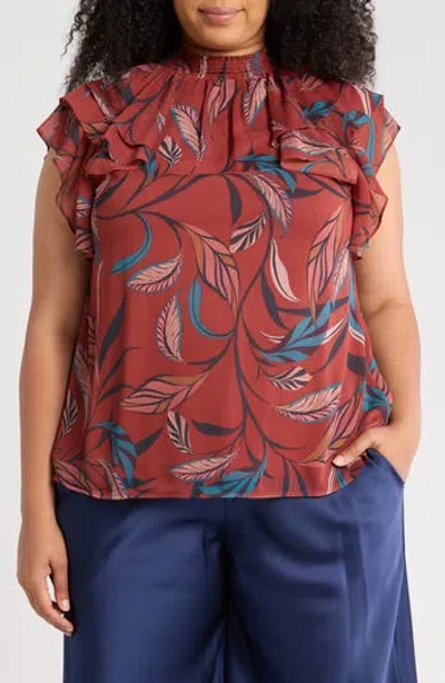 Dr2 By Daniel Rainn Mock Neck Ruffle Sleeve Top