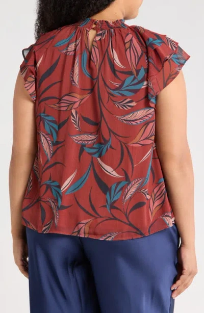 Dr2 By Daniel Rainn Mock Neck Ruffle Sleeve Top