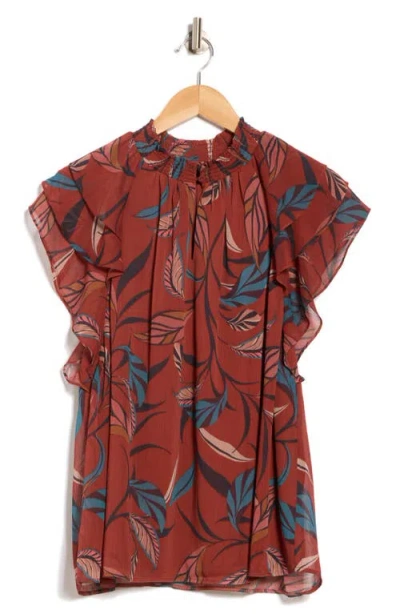Dr2 By Daniel Rainn Mock Neck Ruffle Sleeve Top