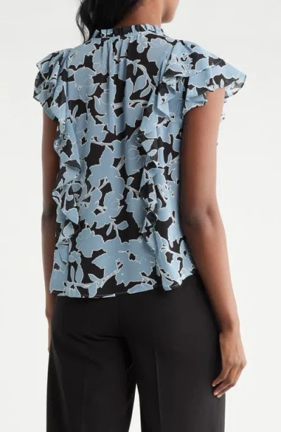 Pleione Ruffle Tie Neck Top In Blue