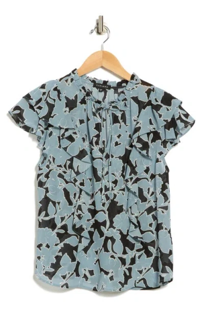 Pleione Ruffle Tie Neck Top In Blue
