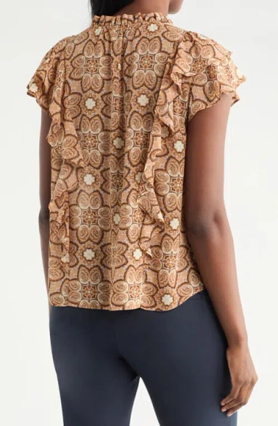 Pleione Ruffle Tie Neck Top In Brown