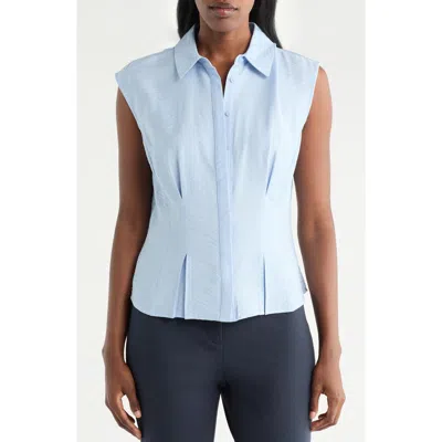Pleione Cap Sleeve Pleated Button-up Shirt