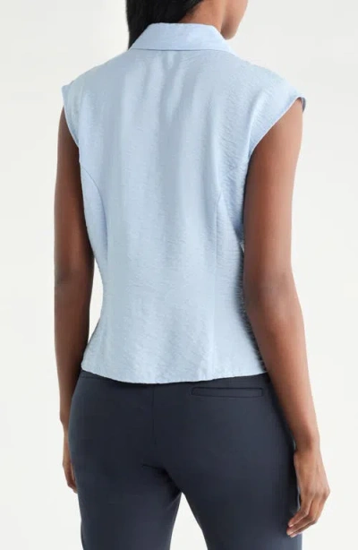 Pleione Cap Sleeve Pleated Button-up Shirt