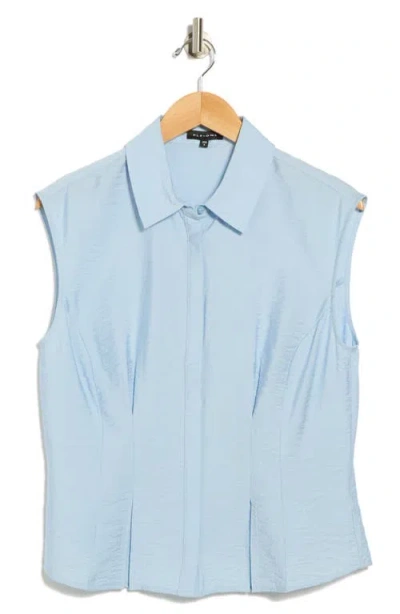 Pleione Cap Sleeve Pleated Button-up Shirt
