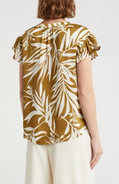 Pleione Print Ruffle Sleeve Top