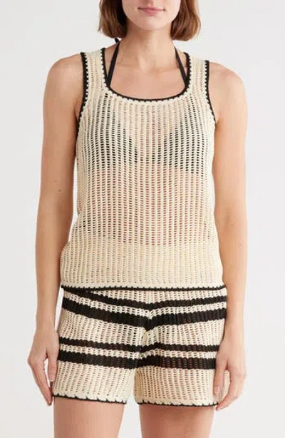 Elan Scoop Neck Open Stitch Cover-up Tank In Neutral