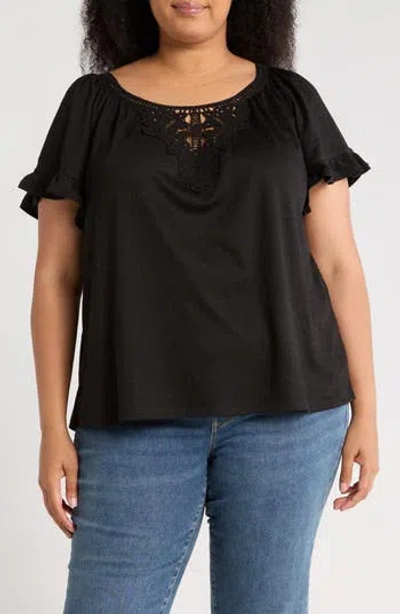 Max Studio Embellished Yoke Flutter Sleeve Top