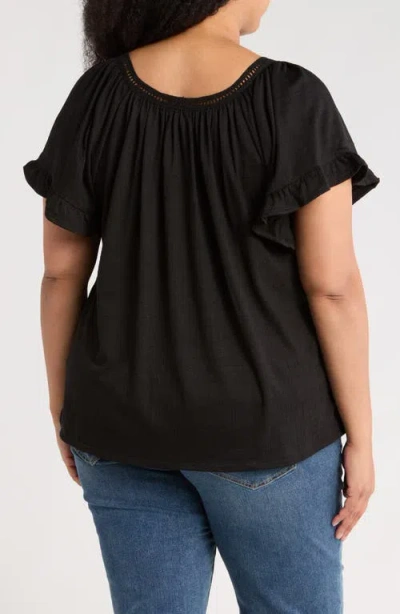 Max Studio Embellished Yoke Flutter Sleeve Top