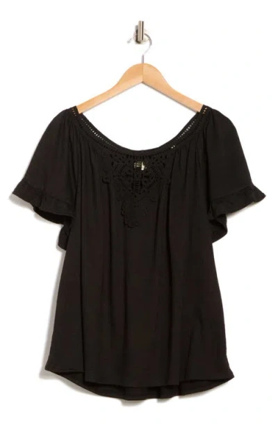 Max Studio Embellished Yoke Flutter Sleeve Top