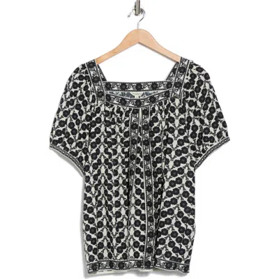 Max Studio Square Neck Puff Sleeve Cotton Blend Top