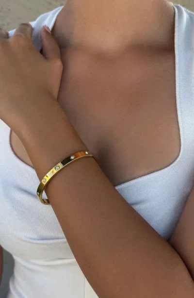 Adornia Tarnish Resistant 18k Yellow Gold Plated Crystal Eternity Cuff In Gold
