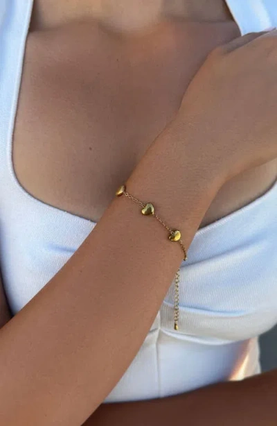 Adornia Tarnish Resistant 18k Gold Plated Heart Station Bracelet In Gold