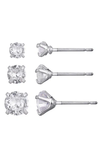 Adornia Set Of 3 Solitaire Cubic Zirconia Stud Earrings