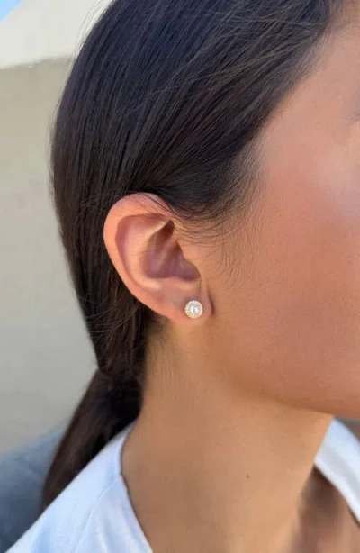 Adornia Freshwater Pearl & Cubic Zirconia Halo Stud Earrings