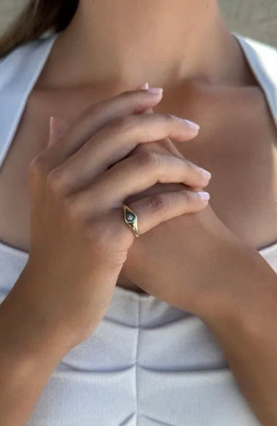 Adornia 14k Plated Cz Starbust Signet Pinky Ring