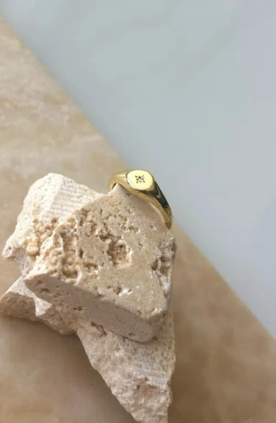 Adornia 14k Plated Cz Starbust Signet Pinky Ring