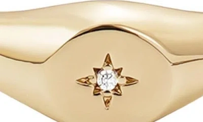 Adornia 14k Plated Cz Starbust Signet Pinky Ring