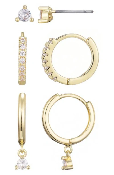 Adornia Set Of 3 Cubic Zirconia Stud & Huggie Hoop Earrings