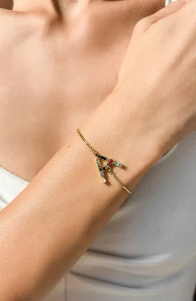 Adornia Mixed Crystal Initial Chain Bracelet