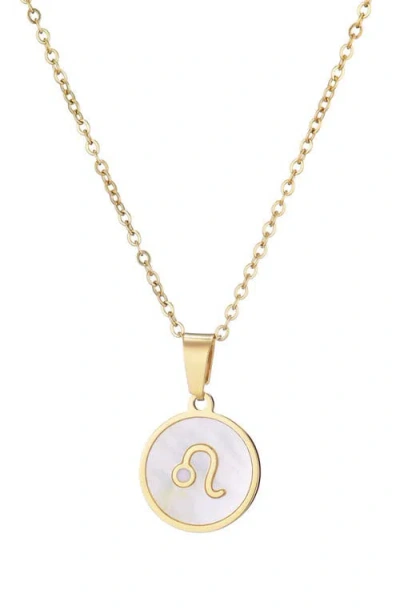 Adornia Tarnish Resistant 18k Gold Plated Mother Of Pearl Zodiac Necklace In Gold