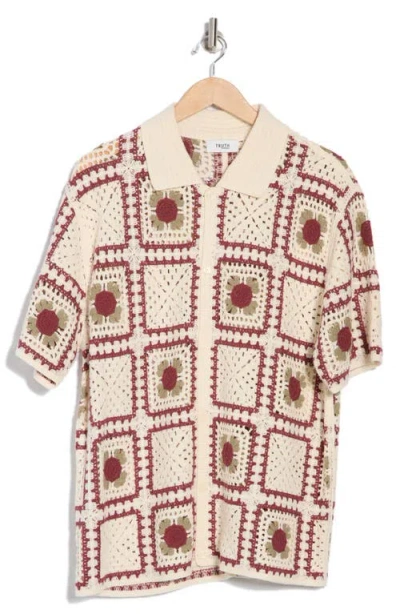 Truth Crochet Square Short Sleeve Button-up Shirt