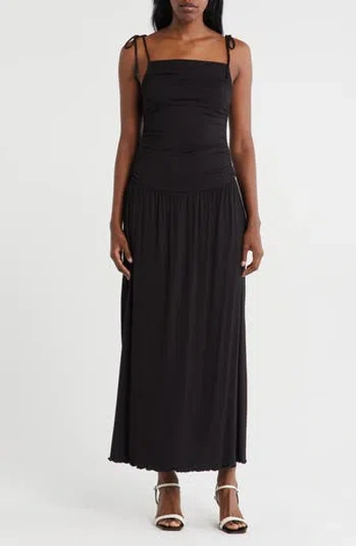Loveappella Tie Strap Ruched Fit & Flare Midi Dress