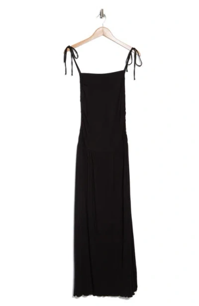Loveappella Tie Strap Ruched Fit & Flare Midi Dress