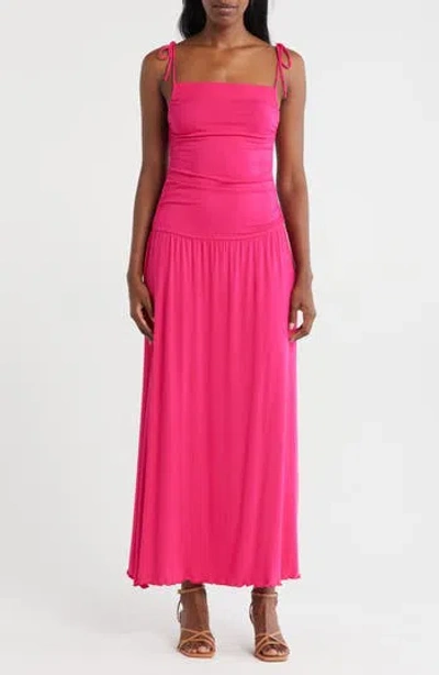 Loveappella Tie Strap Ruched Fit & Flare Midi Dress