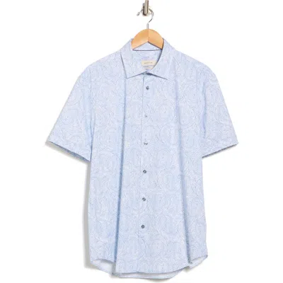 Bugatchi Paisley Print Short Sleeve Shirt In Blue