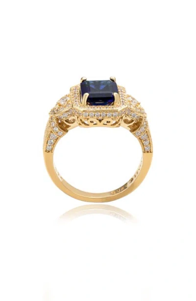 Suzy Levian Yellow Sterling Silver Emerald-cut Blue And White Cubic Zirconia Pave Ring