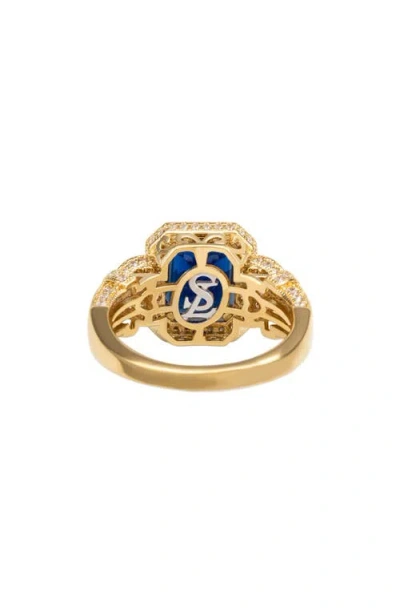 Suzy Levian Yellow Sterling Silver Emerald-cut Blue And White Cubic Zirconia Pave Ring