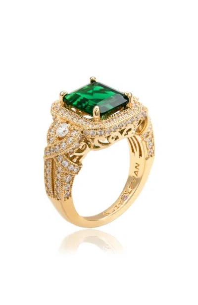 Suzy Levian Yellow Sterling Silver Emerald-cut Blue And White Cubic Zirconia Pave Ring