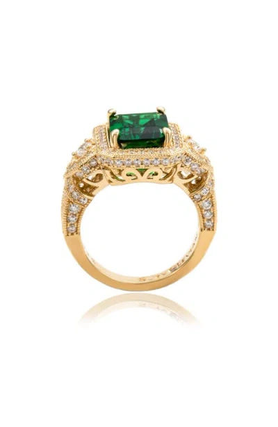 Suzy Levian Yellow Sterling Silver Emerald-cut Blue And White Cubic Zirconia Pave Ring