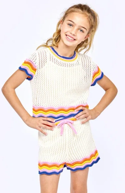 Hannah Banana Kids' Scalloped Open Knit Shorts In Multi