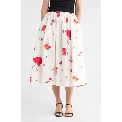 Renee C Floral Print Stretch Cotton Midi Skirt