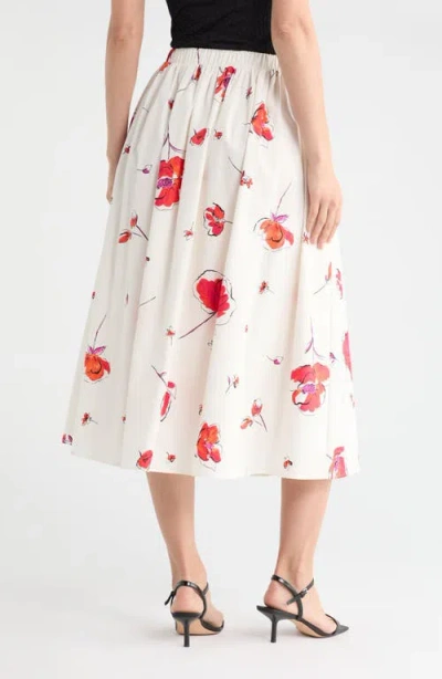 Renee C Floral Print Stretch Cotton Midi Skirt