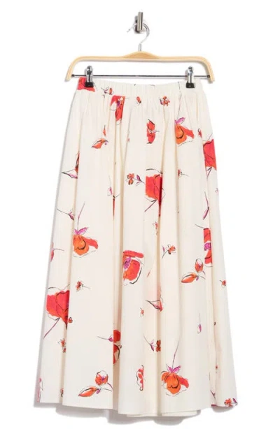 Renee C Floral Print Stretch Cotton Midi Skirt