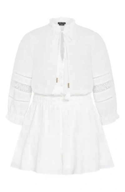 City Chic Long Sleeve Woven Romper In White