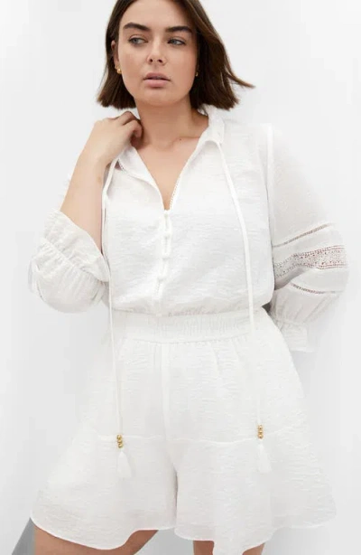 City Chic Long Sleeve Woven Romper In White
