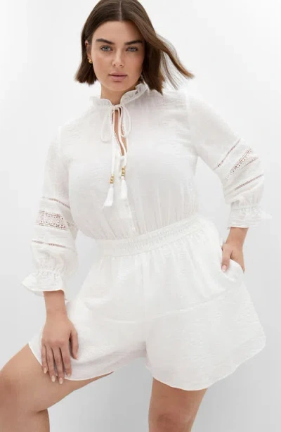 City Chic Long Sleeve Woven Romper In White