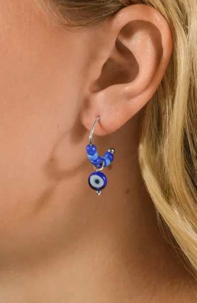 Sterling Forever Sibyl Evil Eye Drop Beaded Hoop Earrings