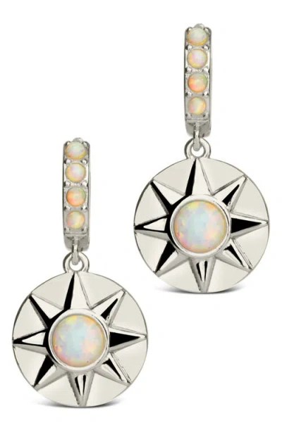 Sterling Forever Sunni Lab Grown Opal Disc Drop Huggie Hoop Earrings