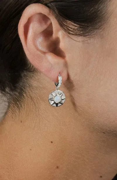 Sterling Forever Sunni Lab Grown Opal Disc Drop Huggie Hoop Earrings